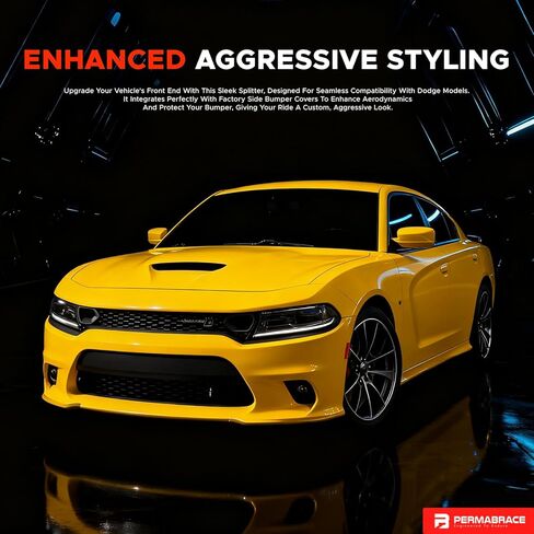 Front Bumper Lip Protector & Splitter for Dodge Charger SRT Models (2015-2022) | Gloss Yellow ABS Material | No-Drill Installation in Saudi Arabia