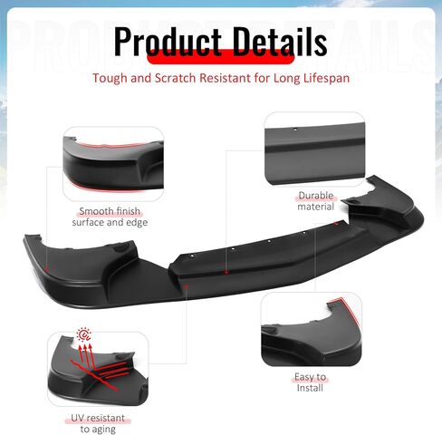 IKON MOTORSPORTS Front Bumper Lip, Compatible with 1997-2004 Chevrolet Corvette C5, ZR1 V2 Style Unpainted Black Polyurethane PU Air Dam Chin Spoiler Protector Splitter in Kuwait