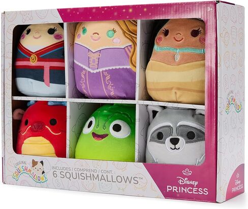 Disney Store Official Disney Princess Squishmallows Plush Set - 6 Squishmallow Mini 5" Plush Figure Toys Featuring Mulan, Rapunzel, Pocahontas with Mushu, Pascal, Meeko - Plushies for Girls in Kuwait