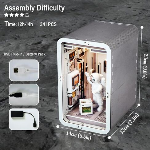 DIY Book Nook Kit, Dollhouse Miniature, Booknook Bookshelf Insert Decor Alley 3D Wooden Puzzle, Bookends Model Building Kit with LED Light, Gift for Teens and Adults, Space Capsule in Saudi Arabia