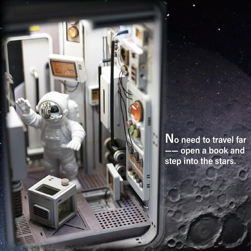 DIY Book Nook Kit, Dollhouse Miniature, Booknook Bookshelf Insert Decor Alley 3D Wooden Puzzle, Bookends Model Building Kit with LED Light, Gift for Teens and Adults, Space Capsule in Saudi Arabia