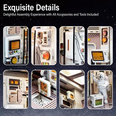DIY Book Nook Kit, Dollhouse Miniature, Booknook Bookshelf Insert Decor Alley 3D Wooden Puzzle, Bookends Model Building Kit with LED Light, Gift for Teens and Adults, Space Capsule in Saudi Arabia