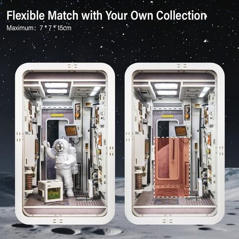 DIY Book Nook Kit, Dollhouse Miniature, Booknook Bookshelf Insert Decor Alley 3D Wooden Puzzle, Bookends Model Building Kit with LED Light, Gift for Teens and Adults, Space Capsule in Saudi Arabia