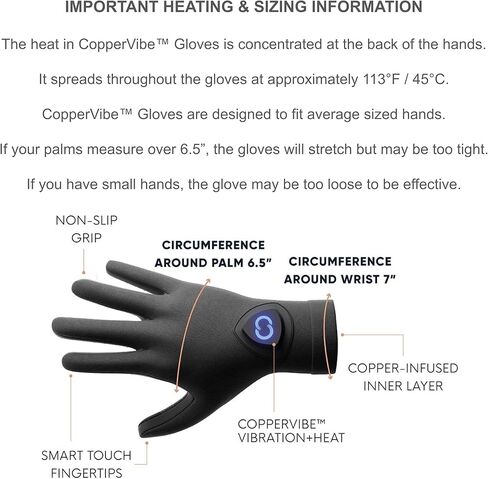 Copper Compression CopperVibe Vibration + Heat Therapy Gloves Heated Hand Massage for Arthritis, Carpal Tunnel, Neuropathy Pain Relief, Rheumatoid, Tendonitis, Raynauds for Women & Men - 1 Pair in Kuwait