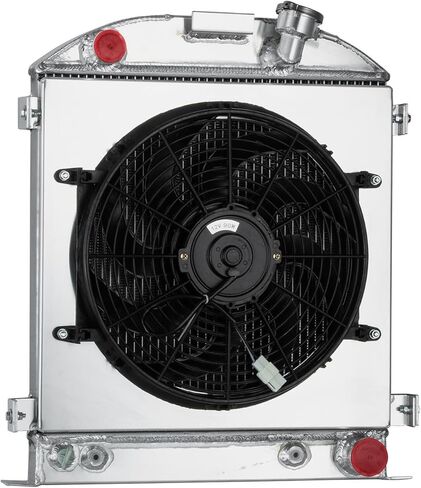 Automotive Replacement Engine Radiators 4 Row Radiator + Shroud Fan For Ford HI BOY Hot Rod Chopped Chevy V8 Engine 1930 1931 1932 Aluminum Radiator Fan in Saudi Arabia