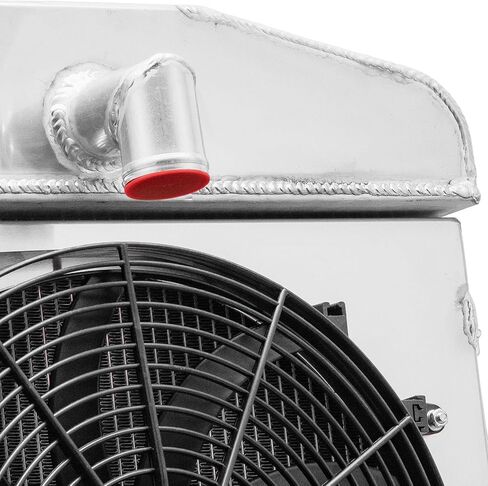 4 Row Aluminum Radiator with Shroud Fan for 1947-1949 Plymouth Deluxe P15 Special Deluxe Sedan Coupe, 1.5'' Inlet & 1.75'' Outlet, Automotive Replacement Radiator 1947 1948 1949 in Saudi Arabia