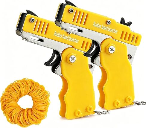 Kids Toys Cool Keychain Rubber Band Mini Metal Folding Rubber Launcher Toy with 60 Elastic Rubber Bands for Game Outdoor Activities (red) in Saudi Arabia