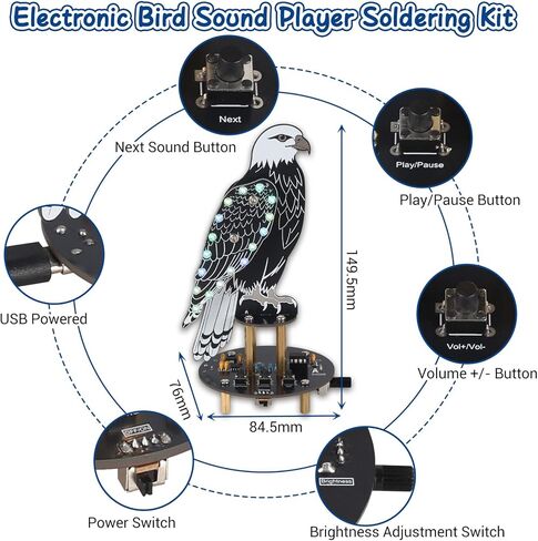 DIY Eagle Bird Sound Soldering Practice Kit – Bald Eagle Soldering Project with 10 Realistic Bird Calls & Flashing RGB LED Lights, Educational STEM Electronics Project for Teens & Adults in Saudi Arabia