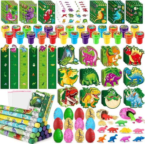 BenLouis 192Pcs Dinosaur Party Favors Dino Theme School Stationery Set Bulk for Kids Jurassic Birthday Party Goodie Bag Stuffers Classroom Gifts Rewards Pinata Filler in Kuwait