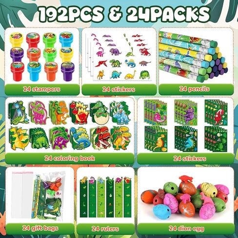 BenLouis 192Pcs Dinosaur Party Favors Dino Theme School Stationery Set Bulk for Kids Jurassic Birthday Party Goodie Bag Stuffers Classroom Gifts Rewards Pinata Filler in Kuwait