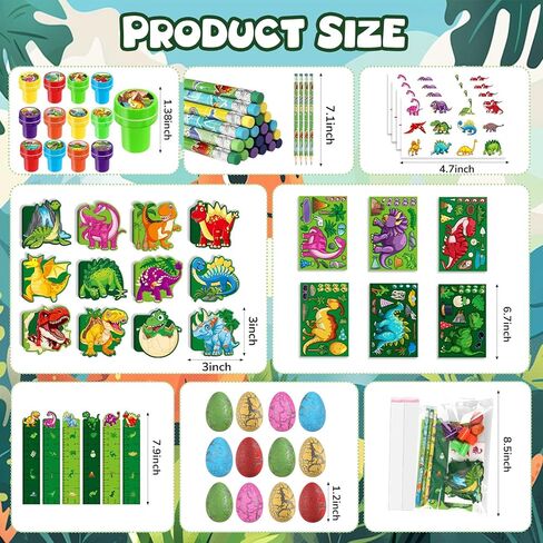 BenLouis 192Pcs Dinosaur Party Favors Dino Theme School Stationery Set Bulk for Kids Jurassic Birthday Party Goodie Bag Stuffers Classroom Gifts Rewards Pinata Filler in Kuwait