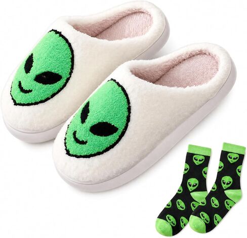 Alien Cartoon Pattern Slipper for Women Men Winter Fall Outdoor Indoor Comfy Fuzzy Footwear in Saudi Arabia