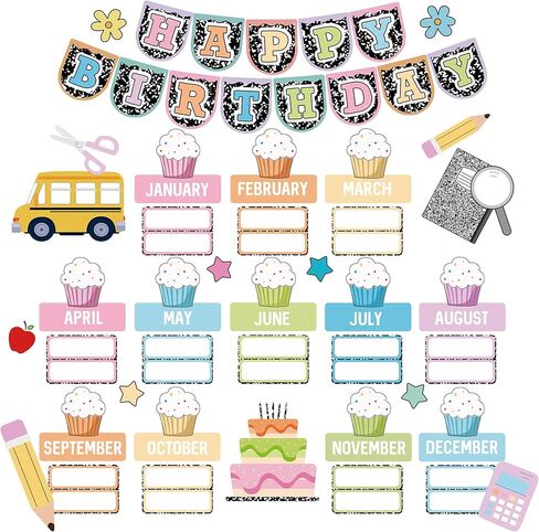 Classroom Composition Birthday Bulletin Board Set Composition Notebook Name Tags and Cutouts First Day of School Wall Door Display Classroom Craft for Teacher Supplies in Saudi Arabia