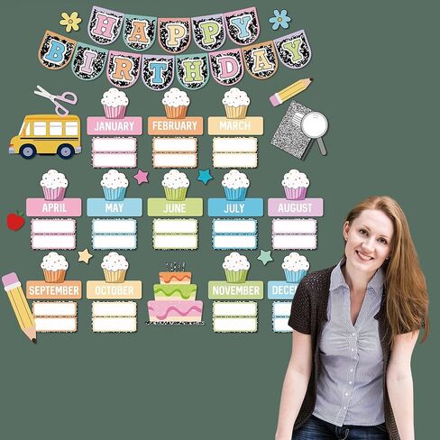 Classroom Composition Birthday Bulletin Board Set Composition Notebook Name Tags and Cutouts First Day of School Wall Door Display Classroom Craft for Teacher Supplies in Saudi Arabia