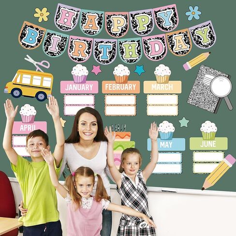 Classroom Composition Birthday Bulletin Board Set Composition Notebook Name Tags and Cutouts First Day of School Wall Door Display Classroom Craft for Teacher Supplies in Saudi Arabia