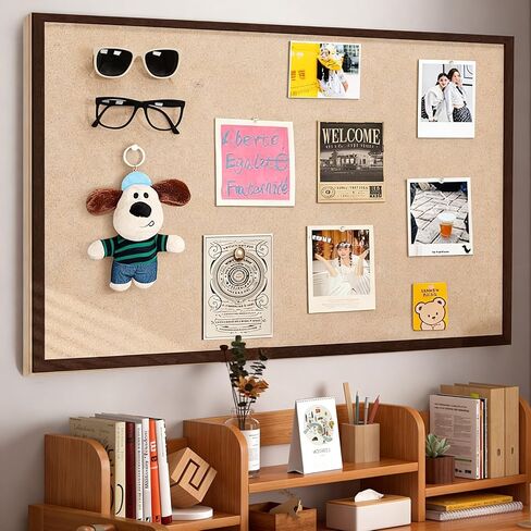 Felt Bulletin Board 24" x 16" with 30 Push Pins, Coffee Framed Pin Board, Decorative Soft Felt Cork Board for Home Office, School Classroom & Kitchen Wall Decor - Coffee in Saudi Arabia