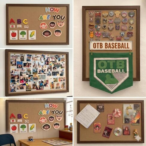 Felt Bulletin Board 24" x 16" with 30 Push Pins, Coffee Framed Pin Board, Decorative Soft Felt Cork Board for Home Office, School Classroom & Kitchen Wall Decor - Coffee in Saudi Arabia
