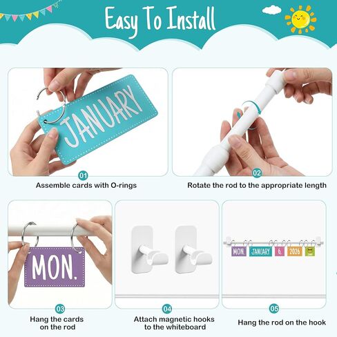 Magnetic Flip Calendar for Classroom White Board Magnetic Calendar for Classroom Bulletin Board Calendar Set with 79 Cards and Adjustable Rod Colorful Bulletin Board Decor for Back to School Supplies(Morandi) in Saudi Arabia
