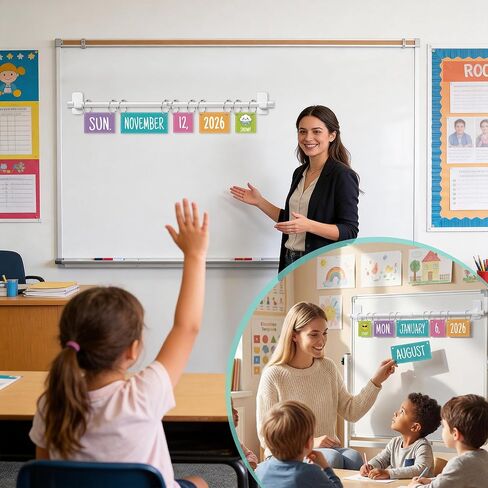 Magnetic Flip Calendar for Classroom White Board Magnetic Calendar for Classroom Bulletin Board Calendar Set with 79 Cards and Adjustable Rod Colorful Bulletin Board Decor for Back to School Supplies(Morandi) in Saudi Arabia