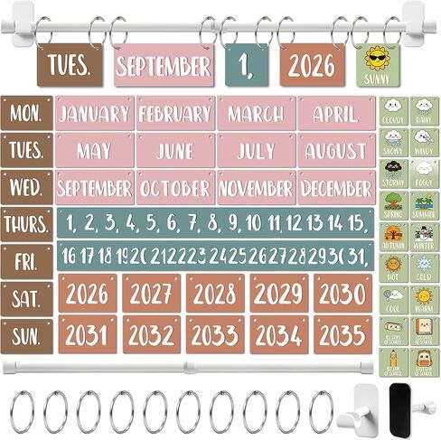 Magnetic Flip Calendar for Classroom White Board Magnetic Calendar for Classroom Bulletin Board Calendar Set with 79 Cards and Adjustable Rod Colorful Bulletin Board Decor for Back to School Supplies(Morandi) in Saudi Arabia
