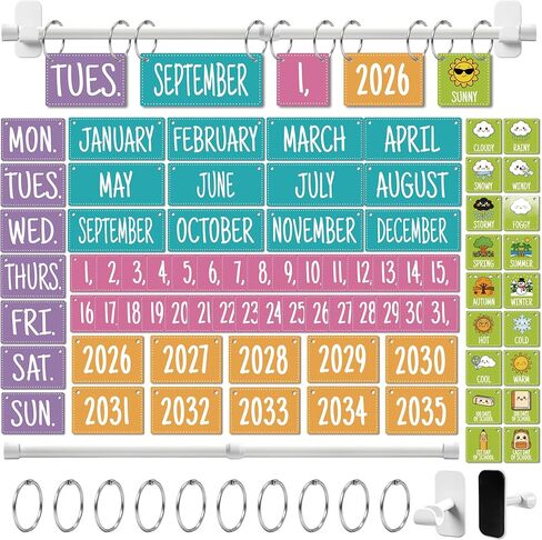 Magnetic Flip Calendar for Classroom White Board Magnetic Calendar for Classroom Bulletin Board Calendar Set with 79 Cards and Adjustable Rod Colorful Bulletin Board Decor for Back to School Supplies(Morandi) in Saudi Arabia