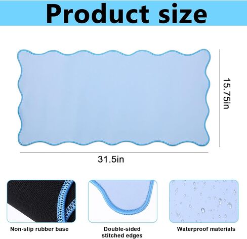 Scalloped Desk Mat 31.5" x 15.7" Large Cute Desk Mat for Desktop, Waterproof Scalloped Aesthetic Table Pad, Non-Slip Mouse Keyboard Pads Computer Accessories for Desk Office Home Gaming in Saudi Arabia