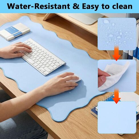 Scalloped Desk Mat 31.5" x 15.7" Large Cute Desk Mat for Desktop, Waterproof Scalloped Aesthetic Table Pad, Non-Slip Mouse Keyboard Pads Computer Accessories for Desk Office Home Gaming in Saudi Arabia