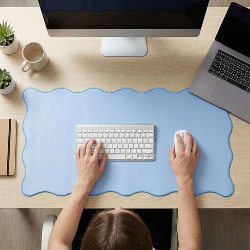 Scalloped Desk Mat 31.5" x 15.7" Large Cute Desk Mat for Desktop, Waterproof Scalloped Aesthetic Table Pad, Non-Slip Mouse Keyboard Pads Computer Accessories for Desk Office Home Gaming in Saudi Arabia