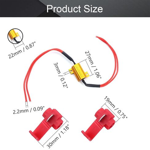 2Pcs 25W 8ohm Load Resistors Fix LED Bulb Fast Hyper Flash Turn Signal Blink Error Code Warning Cancellor, with T Clamp, WuJuntool in Kuwait
