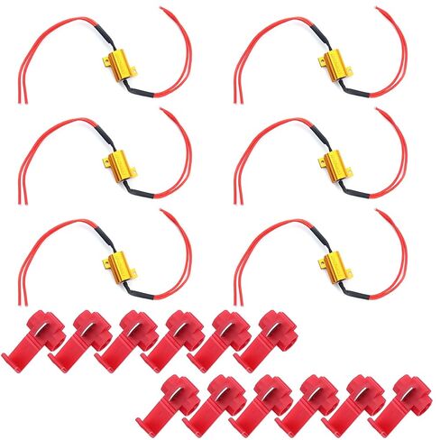 6 قطعة 25 واط 8ohm تحميل المقاومات إصلاح LED لمبة سريعة فرط فلاش بدوره إشارة وميض رمز الخطأ تحذير إلغاء ، مع T المشبك ، WuJuntool in Kuwait