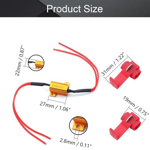2 قطعة 25 واط 6ohm تحميل المقاومات إصلاح LED لمبة سريعة فرط فلاش بدوره إشارة وميض رمز الخطأ تحذير إلغاء ، مع T المشبك ، WuJuntool in Kuwait