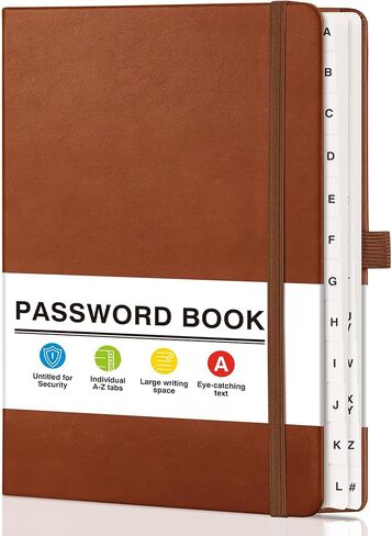 Password Books for Seniors with Alphabetical Tabs, 5.7" x 8.3" Hardcover Address and Password Organizer for Internet Address Website Login, Password Keeper Book for Home Office (Brown) in Saudi Arabia
