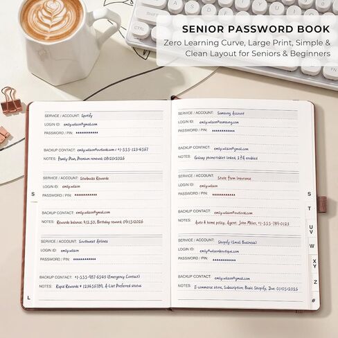 Password Books for Seniors with Alphabetical Tabs, 5.7" x 8.3" Hardcover Address and Password Organizer for Internet Address Website Login, Password Keeper Book for Home Office (Brown) in Saudi Arabia