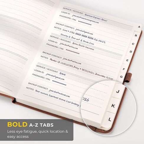Password Books for Seniors with Alphabetical Tabs, 5.7" x 8.3" Hardcover Address and Password Organizer for Internet Address Website Login, Password Keeper Book for Home Office (Brown) in Saudi Arabia