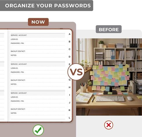 Password Books for Seniors with Alphabetical Tabs, 5.7" x 8.3" Hardcover Address and Password Organizer for Internet Address Website Login, Password Keeper Book for Home Office (Brown) in Saudi Arabia