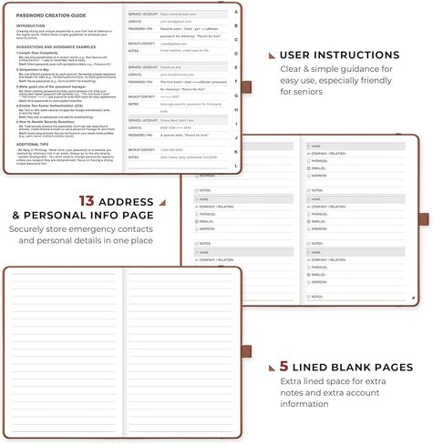 Password Books for Seniors with Alphabetical Tabs, 5.7" x 8.3" Hardcover Address and Password Organizer for Internet Address Website Login, Password Keeper Book for Home Office (Brown) in Saudi Arabia