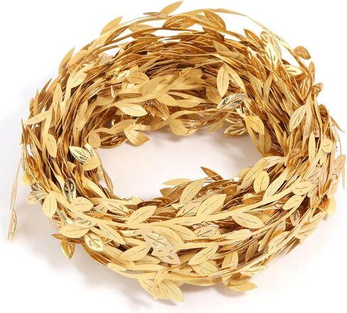 10.9Yards Gold Leaf Ribbon Trim, Artificial Vines Garland Fabric Leaf Ribbon for DIY Crafts, Gift Wrapping, Wedding Party Decor, Home Wall Embellishment in Saudi Arabia