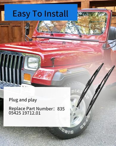 2Pcs Wiper Blade Set Fit for Jeep Wrangler YJ 1987-2006, Pair of Front Windshield Wiper Blades Replace 83505425 19712.01 in Saudi Arabia