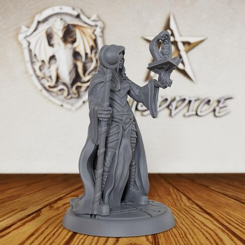 Hooded Arcane Summoner Figurine - 28mm Scale Unpainted Spellcaster with Magic Orb Scepter & Emerging Spirit Grimoire, Heroic Human Mage for Miniature Game & Tabletop RPG - Elite Sorcerer (AS67) in Kuwait