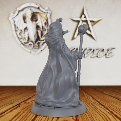 Hooded Arcane Summoner Figurine - 28mm Scale Unpainted Spellcaster with Magic Orb Scepter & Emerging Spirit Grimoire, Heroic Human Mage for Miniature Game & Tabletop RPG - Elite Sorcerer (AS67) in Kuwait
