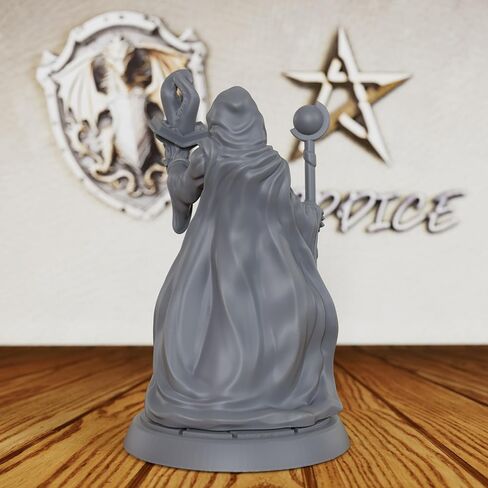 Hooded Arcane Summoner Figurine - 28mm Scale Unpainted Spellcaster with Magic Orb Scepter & Emerging Spirit Grimoire, Heroic Human Mage for Miniature Game & Tabletop RPG - Elite Sorcerer (AS67) in Kuwait