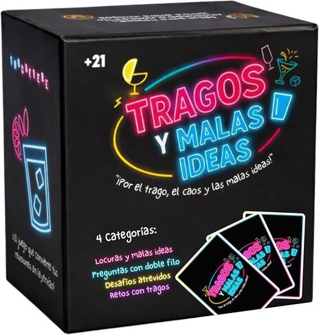 Tragos y Malas Ideas Juego de cartas للبالغين باللغة الإسبانية تحتوي على 200 بطاقة و4 فئات. لعبة بطاقة الشرب الإسبانية للمهرجانات. لعبة ميسا للبالغين. لعبة بطاقة تراغوس. in Kuwait