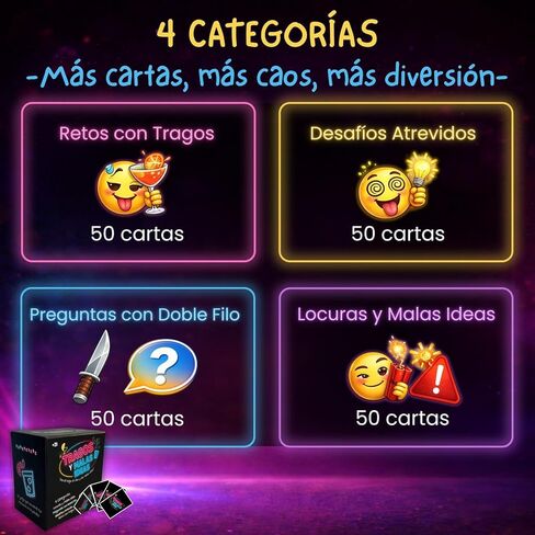 Tragos y Malas Ideas Juego de cartas للبالغين باللغة الإسبانية تحتوي على 200 بطاقة و4 فئات. لعبة بطاقة الشرب الإسبانية للمهرجانات. لعبة ميسا للبالغين. لعبة بطاقة تراغوس. in Kuwait