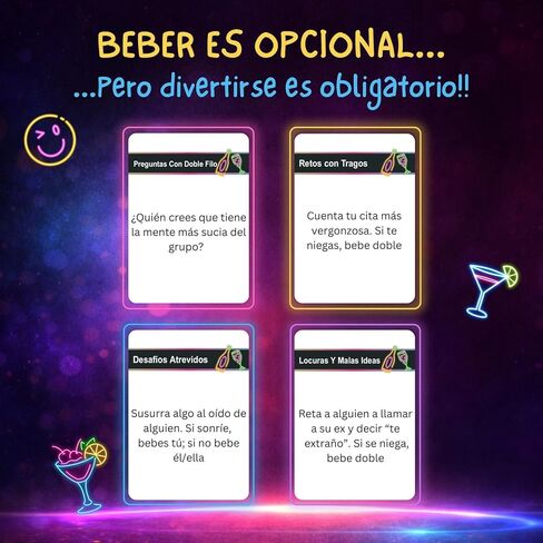 Tragos y Malas Ideas Juego de cartas للبالغين باللغة الإسبانية تحتوي على 200 بطاقة و4 فئات. لعبة بطاقة الشرب الإسبانية للمهرجانات. لعبة ميسا للبالغين. لعبة بطاقة تراغوس. in Kuwait