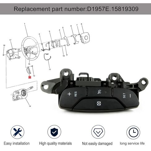 Steering Wheel Cruise Control Switch D1957E Fit for Chevy 2007-2013 Silverado Suburban Tahoe Avalanche GMC Sierra Yukon Denali 2008-2009 Cadillac Escalade, Replace 15819309 in Saudi Arabia