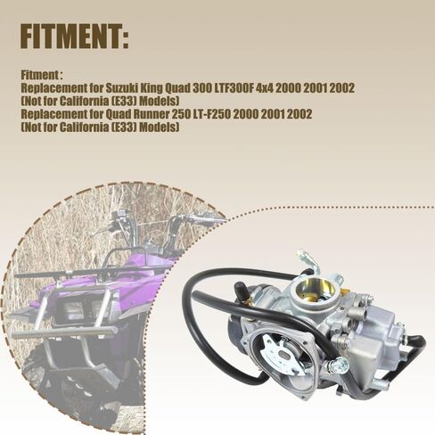 13200-39D22 استبدال المكربن ​​لسوزوكي King Quad 300 LTF300F 4x4 لـ Quad Runner 250 LT-F250 2000 2001 2002 13200-39D42 Carb مع فلتر هواء كابل الخانق in Kuwait