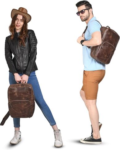 Handmade Leather Backpack for Men and Women, 15.6 Inch Laptop Bag, Genuine Leather Retro Style Casual Daypack, For Colleges & Office, Travel or Hiking- Vintage Brown in Saudi Arabia