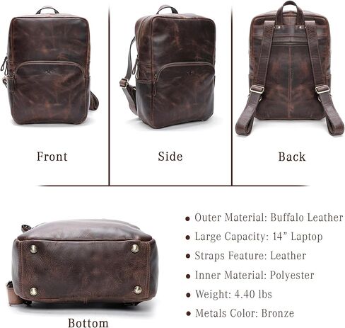 Handmade Leather Backpack for Men and Women, 15.6 Inch Laptop Bag, Genuine Leather Retro Style Casual Daypack, For Colleges & Office, Travel or Hiking- Vintage Brown in Saudi Arabia