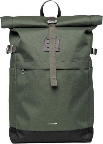 Sandqvist Men's Icon Medium Rolltop Backpack, Dawn Green With Dark Brown, One Size in Kuwait