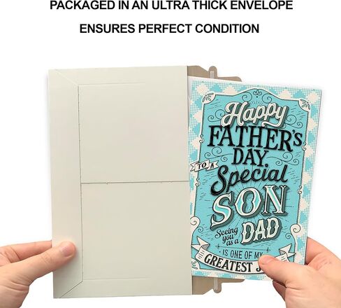 Prime Greetings Father's Day Card For Son, Made in America, Thick Card Stock with Premium Envelope Packaged in a Reusable Presentation Mailer, Eco-Friendly, 5in x 7.75in in Kuwait